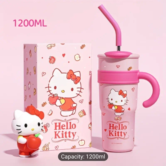 NWT! Hello Kitty Pink Insulated Tumbler With Straw 1200ml NEW - Picture 2 of 5